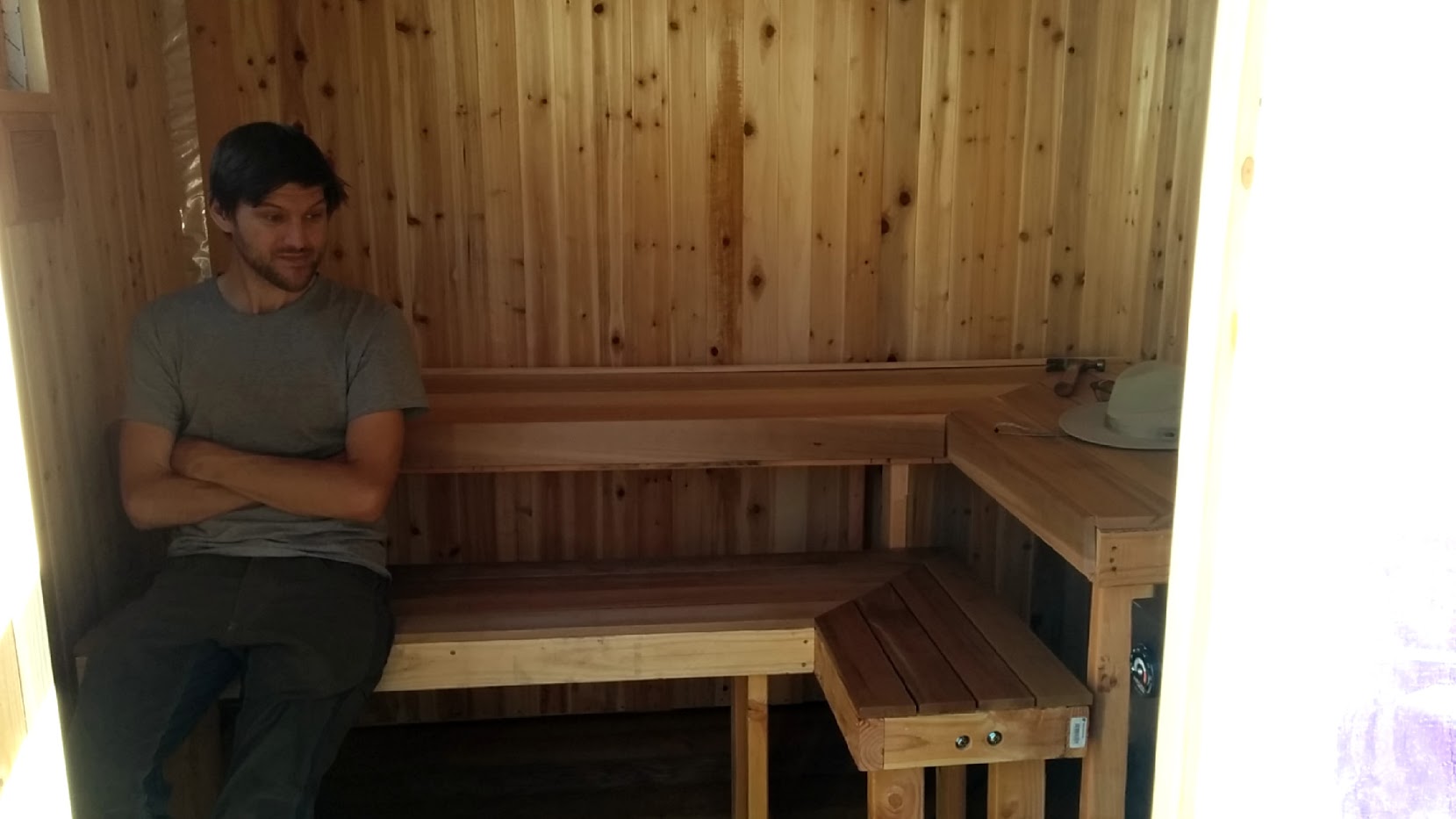Sauna benches installed